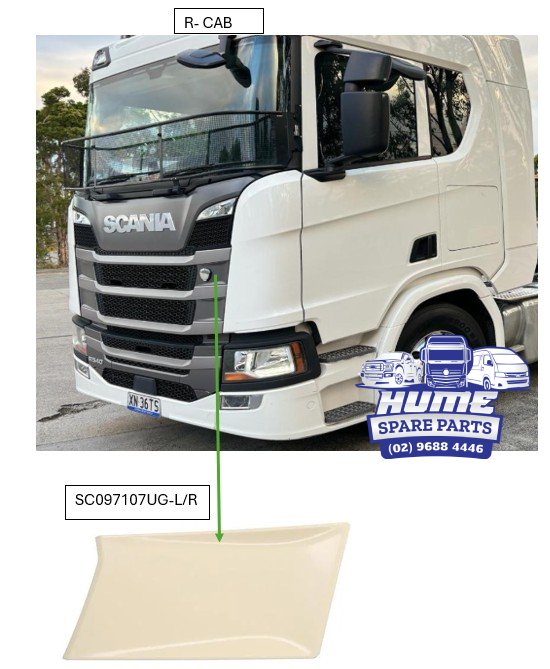 UPPER GRILLE - LHS END GARNISH TOP GRILLE FOR SCANIA R CAB 2017 - ON.