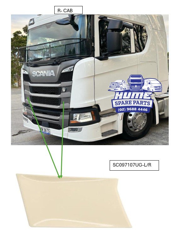 UPPER GRILLE - RHS END GARNISH LOWER FOR SCANIA R CAB 2017 - ON.
