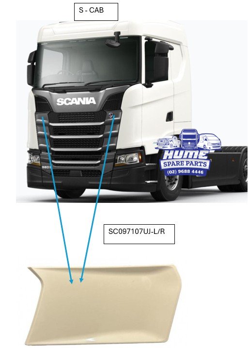 UPPER GRILLE - RHS END GARNISH UPPER FOR SCANIA R/S CAB 2017 - ON.